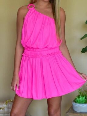 DO+BE Hot Pink One-Shoulder Dress with Ring Detail